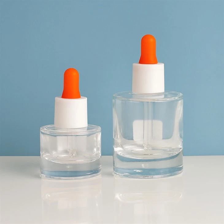 Custom 20ml 50ml Cosmetic Glass Packaging Flat Shoulder Thick Hair Oil Serum Essential Oil Glass Dropper Bottle